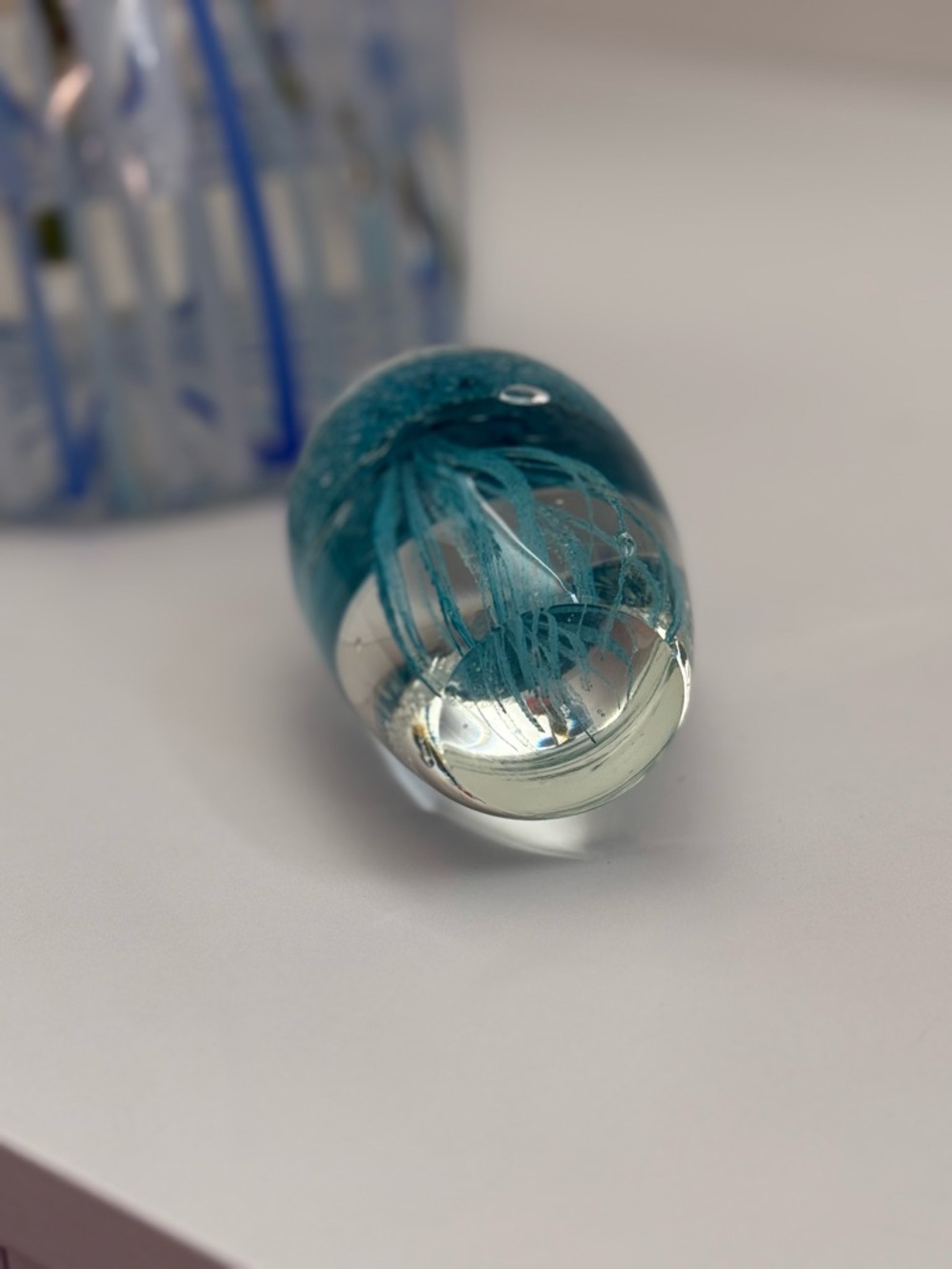 Teal Glass Jellyfish Art Paperweight - Unbranded - Picture 6 of 6